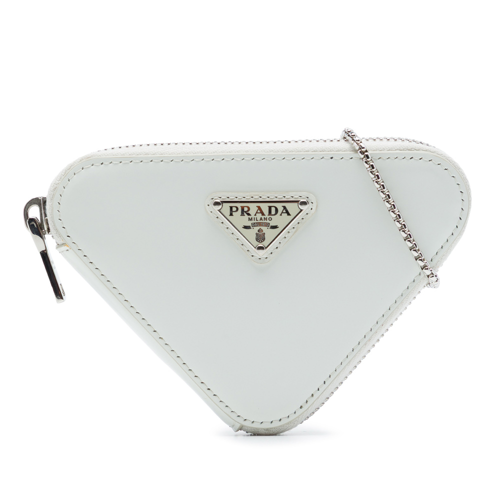 Pre-Loved Prada Mini Brushed Leather Triangle Chain Pouch